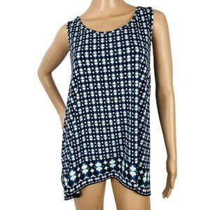 Max Studio Swing Tank Top Size L Geometric Tile Printed  Sleeveless Long Blouse‎